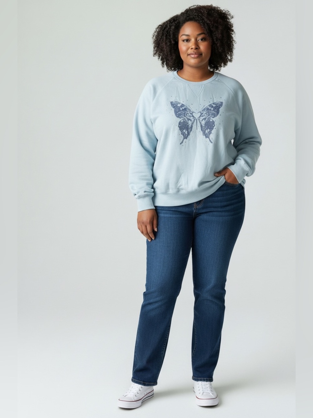 *Light Blue Butterfly Graphic Sweatshirt - Women | NWT